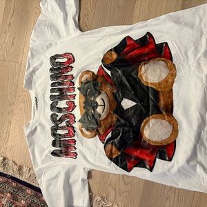 Moschino White Tee with Red & Black Teddy Bear Graphic
